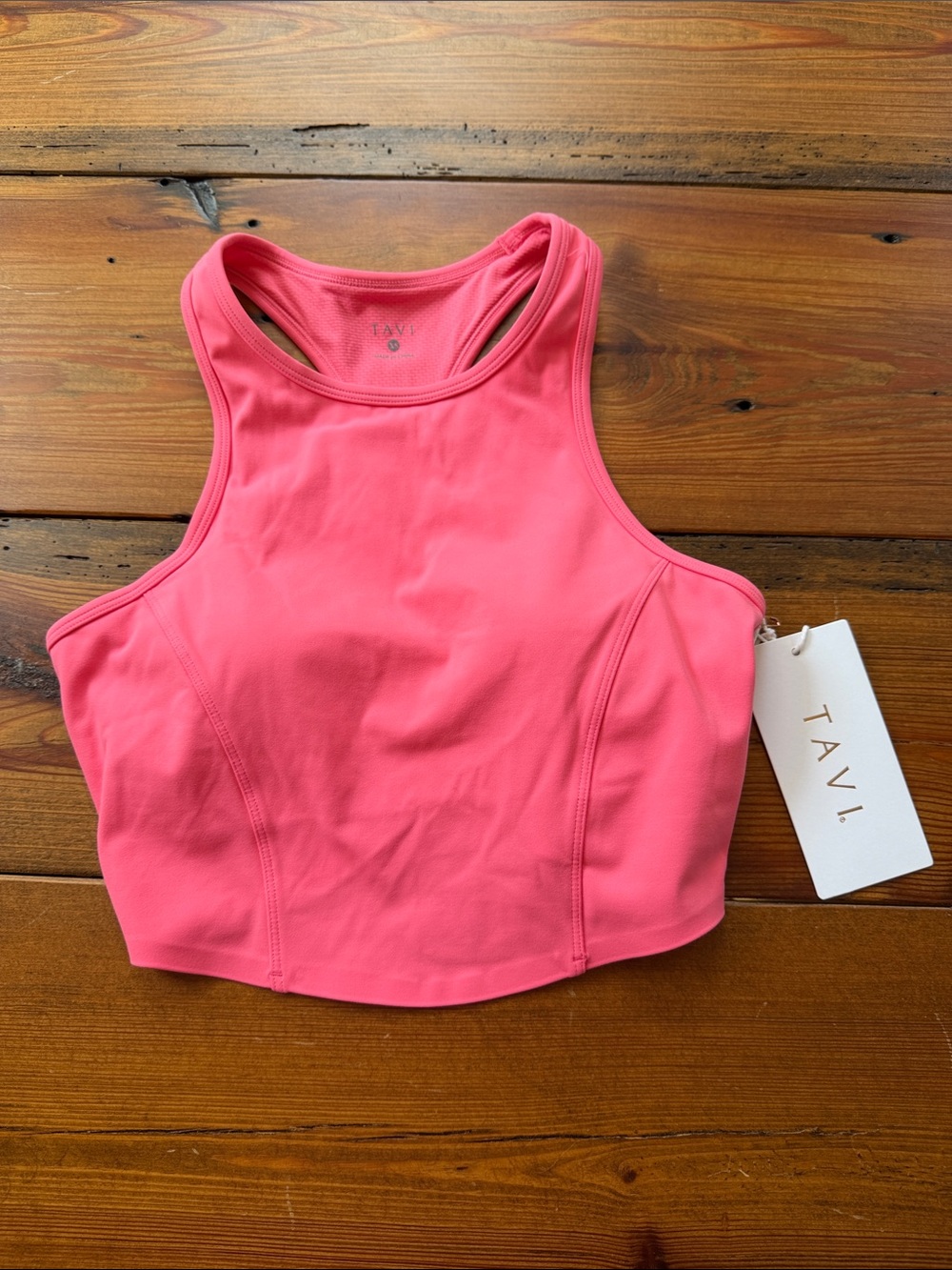NWT Tavi High-Neck Crop Sports Bra in Coral Pink